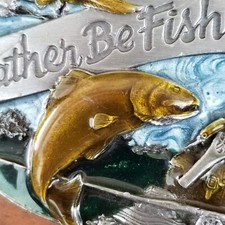 Vintage Fish Fishing Siskiyou Belt Buckle 3D Pewter w Color 1985 Fisherman Gift