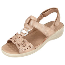 Cushion Walk Ladies Sandals T bar Touch Close Slingback Diamante Low Wedge Heel