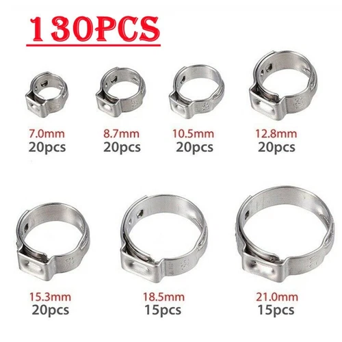 100/130Pcs Stainless Steel Single Ear Car Fuel Stepless Hose Clamps or Plier Kit - Picture 15 of 19