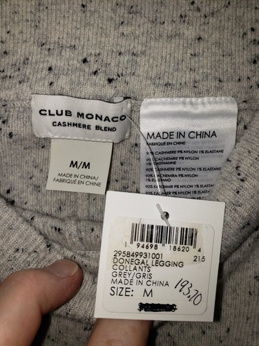 Club Monaco Leggings Womens MEDIUM 90% Cashmere High Rise Ribbed NEW $298 - Picture 2 of 5