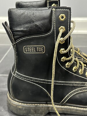 Vintage Ramrods Black Combat Boots Steel Toe Lace Up Size  display picture 2