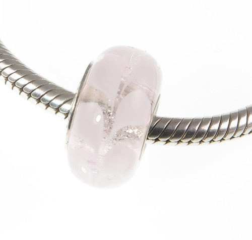 Chamilia 925 sterling silver PALE PINK LILY PAISLEY Murano charm bead, love - Picture 9 of 11