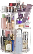 360° Rotating Makeup Organizer Clear Cosmetic Storage Display Case with Layers a