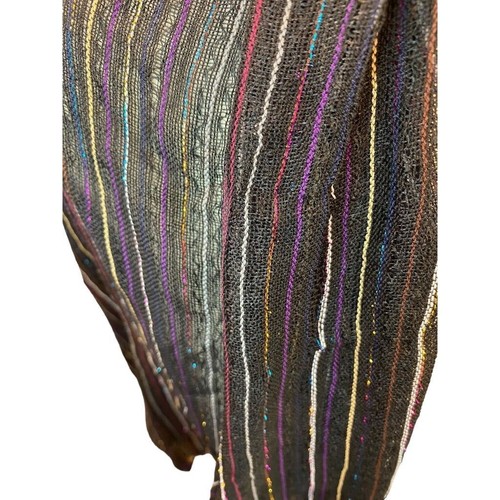 Black Lightweight Metallic Summer Scarf Fringed 58" x 24" - Picture 4 of 13