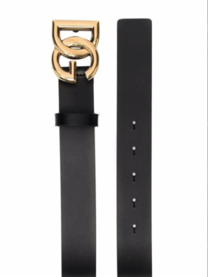 Dolce & Gabbana DG Logo Metal Gold Buckle Belt Black Leather  display picture 1