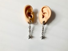 Spike Ball and Chain Earrings Jewelry Guy Hoops Pierced or Clip On Goth Punk