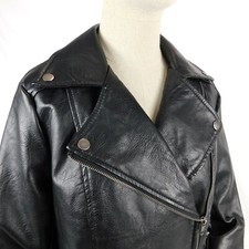 Forever 21 Woman Black Moto Biker Style Faux Leather Pleather Jacket Coat Sz S