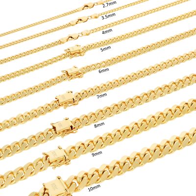 10K Yellow Gold Solid 2.7mm-10mm Miami Cuban Link Chain Necklace Bracelet 7''-30''