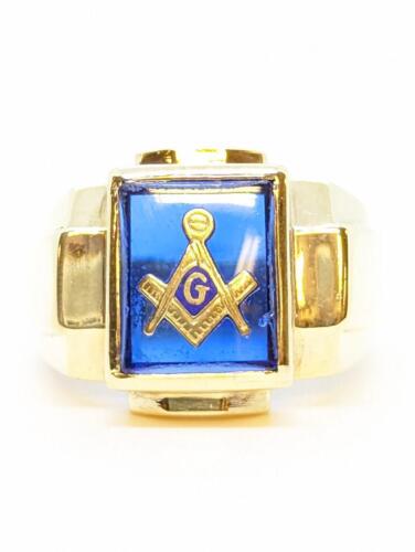 Blue Stone Gent's Stone Masonic Masons G Ring 10K Yellow Gold 8.8g Size:8.25 - Picture 1 of 11
