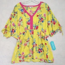 The Pioneer Woman Sleeve DolmanTop Women Size XL Yellow Floral 100% Polyester
