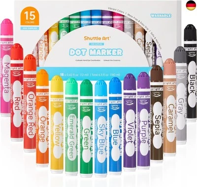 Shuttle Art Dot Markers, 15 farbige Kinderstifte auswaschbar, Bingo marker