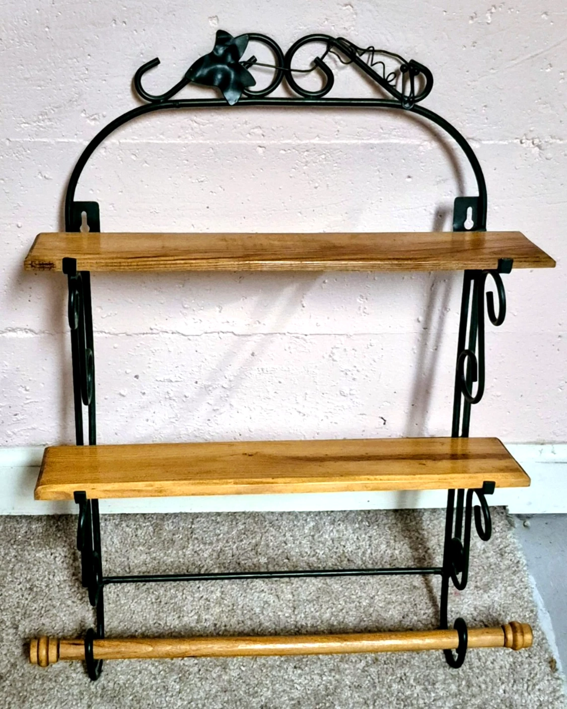 IVY WALL Wooden 2 Shelf & Bar HOME Interiors Metal Country