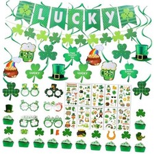 44 Pcs St Patricks Day Decorations, Shamrock Lucky Banner Garlands,Clover