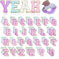 104 Pcs Chenille Letter Patches Iron on Letters Self Adhesive Chenille Patche...