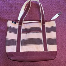 Vtg L.L.BEAN Boat  Tote Bag Striped Two Tone Cranberry Pink Tote Canvas 15  x12  