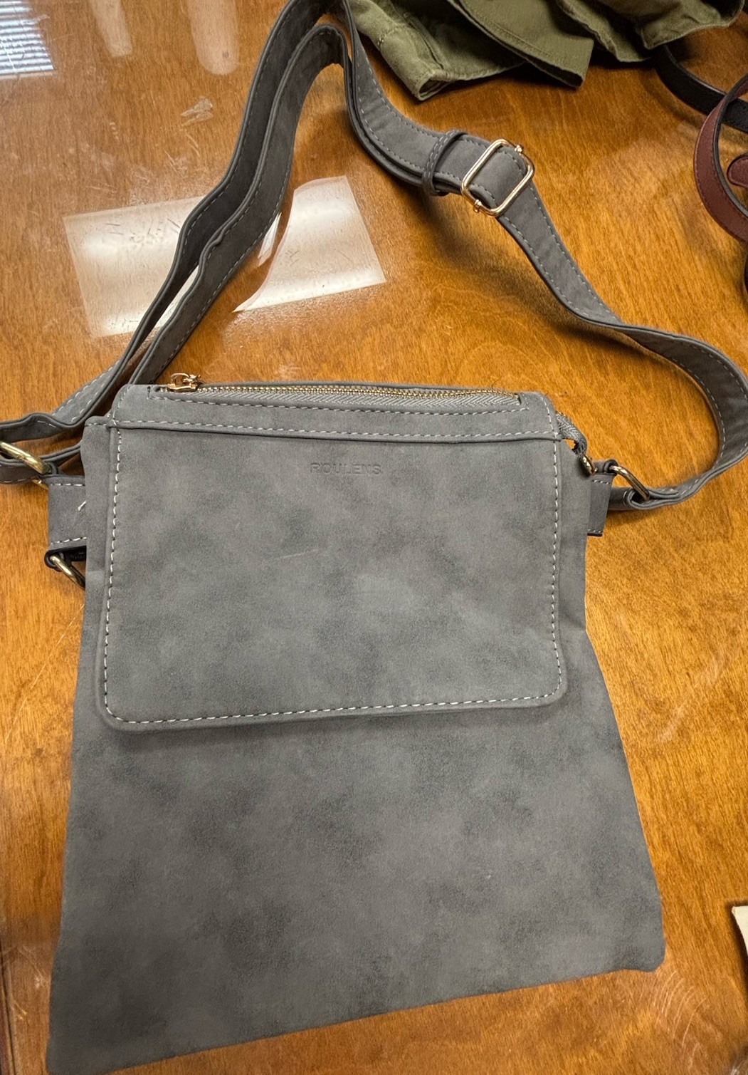Roulens Gray Soft Leather Crossbody Shoulder Bag Purse Adjustable Strap