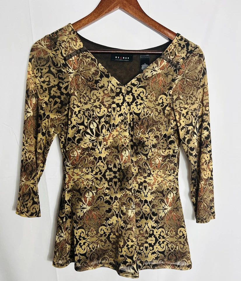 Top Babydoll Axcess Vintage Y2K Forest Fairy Y2K Talla M Marrón Floral Malla Transparente Foto 4 de 4