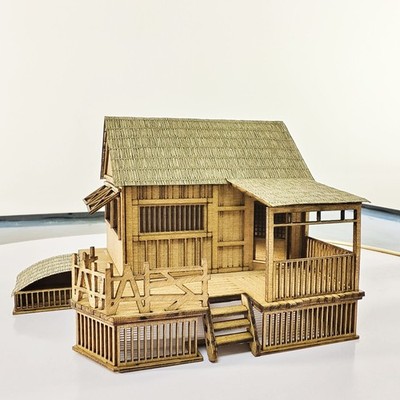 Rustic Vintage Style Handmade Solid Wood Village House Desk Decor Gift