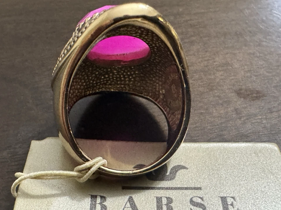 Anillo de piedra genuina Barse - Piedra preciosa de ágata rosa, acabado dorado antiguo Foto 3 de 4