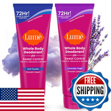 Lume Whole Body Deodorant Plus Sweat Control Cream 3oz Pack of 2 Soft Powder Lav