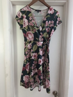 Cleo M Green Lily Floral Wrap Dress with Tie Cottagecore Fairycore Forest