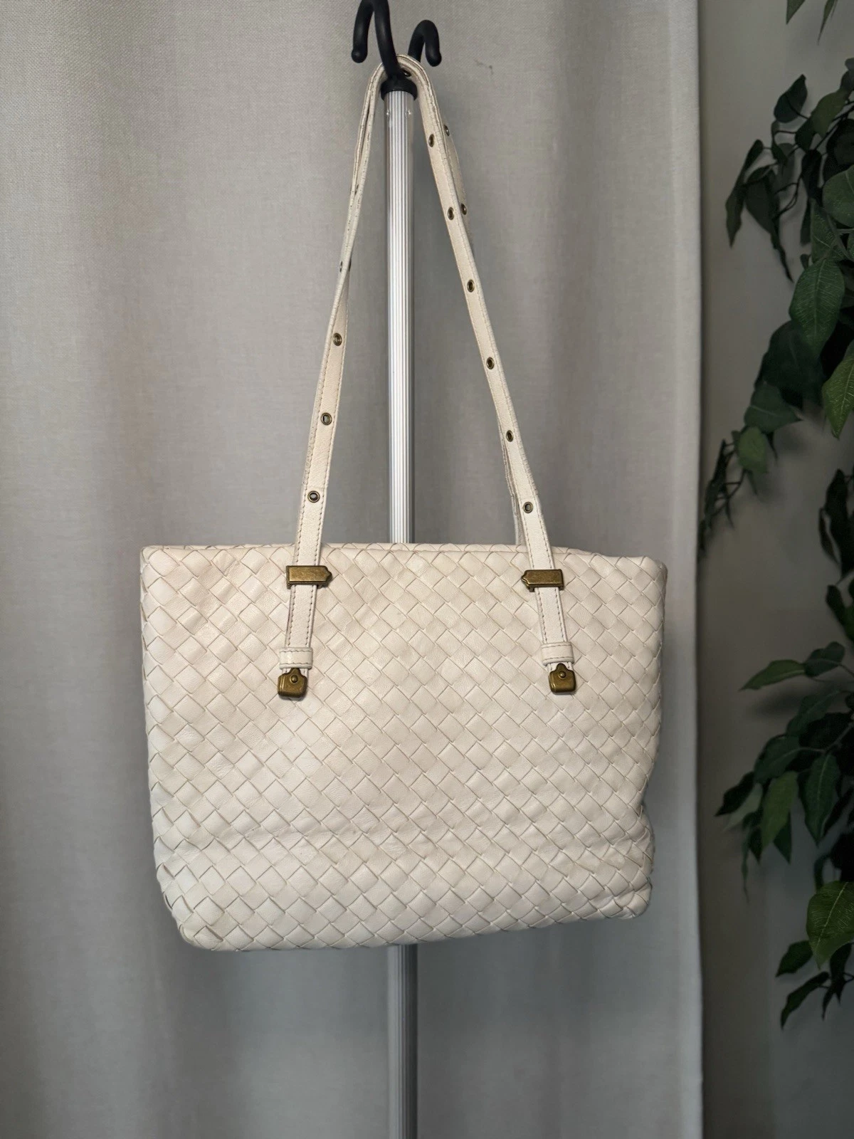 Bottega Veneta — Bottega Veneta Intrecciato White Leather Tote Bag Shoulder Bag Italy