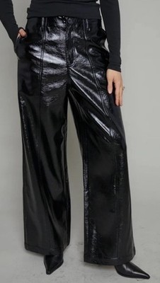 NWOT Free People Star Crossed Lovers WIDE LEG Vegan Patent Leather Pants-black-6
