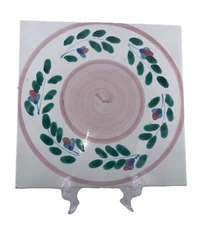 Caleca TEA TILE square TRIVET Pink Garland pattern Italian Pottery 8" Floral