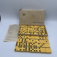 Vintage Puremco Ivory Extra Thick Marblelike Dominoes Set #716 Domino Game
