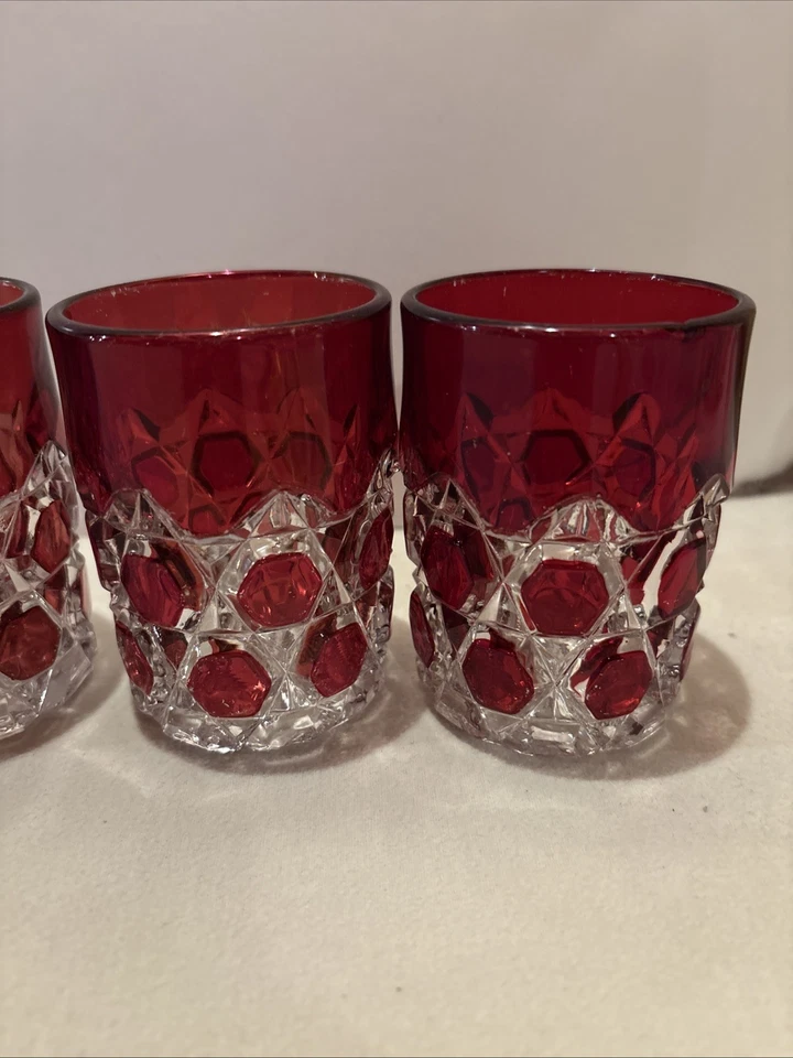SET OF 6 Doyle & Co EAPG Ruby Stained Block Tumblers 1891  Patterned Glass - Image 4 of 4