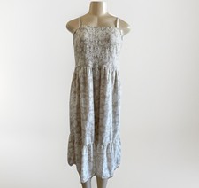 GAP Cream Smocked Tiered Midi Dress Babydoll Cottage Boho Stretch Medium Floral
