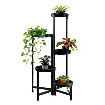 Metall Blumen Treppe schwarz - 5 Ablagen