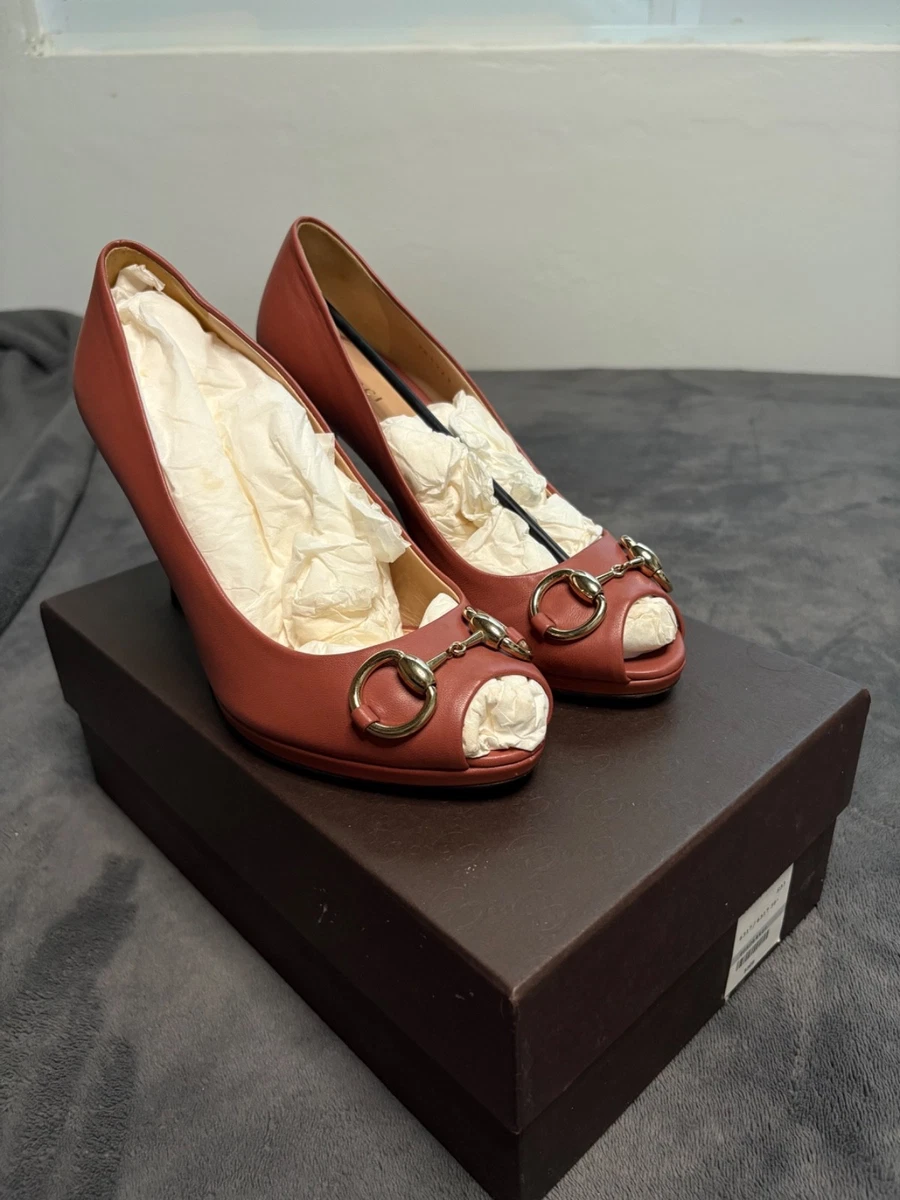 靴 Old Gucci open-toe pumps brown leather Gucci Peep Toe Heels Pumps for sale | eBay