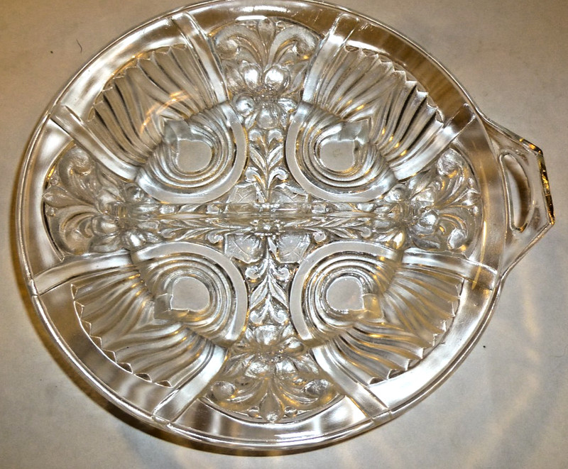 Vintage Indiana Glass Divided Relish Dish w/ Handle Killarney Design Footed 7.5”
