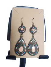 Handmade Bohemian Double Layer Teardrop Colorful Dangle Bronze Earrings