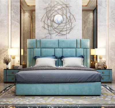 Modern Rectangular Velvet Fabric Upholstered Bed