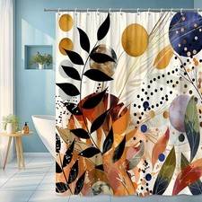 Colorful Abstract Shower Curtain with Leaves and Circles