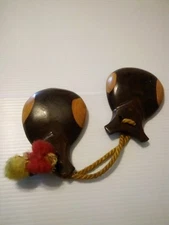 Vintage Wooden Two Tone Stained Castanets Clackers Instruments