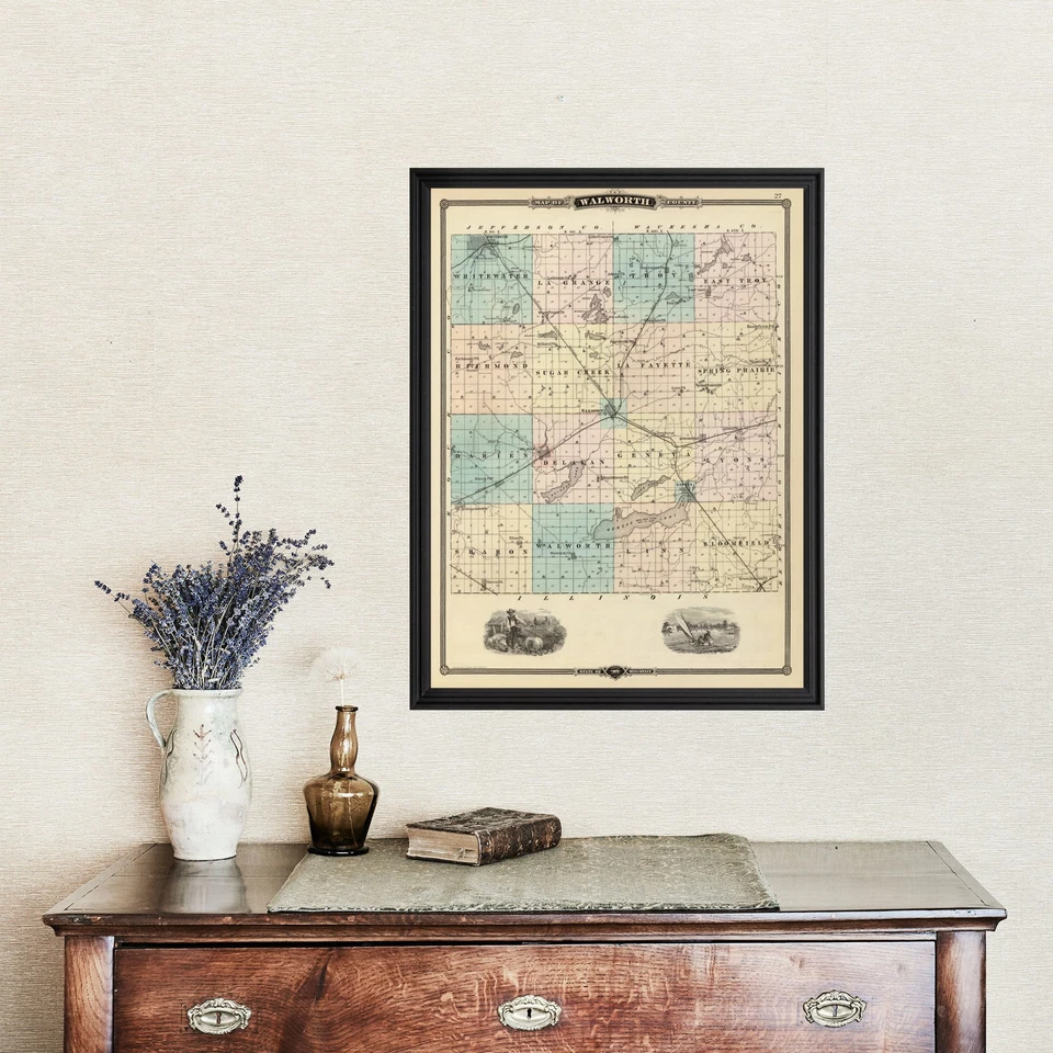 Old Map of Walworth County, WI 1878 - Vintage Wisconsin Art - Image 4 of 4