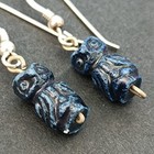 Vintage Sterling Silver Earrings Blue Ceramic Owl Dangle Small Totem Bird Charm