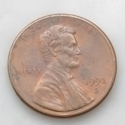 1992 D No Mint Mark Lincoln Penny Close AM