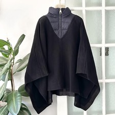ChloÉ Panelled Virgin Wool Quilted Duck Down Puffcho Poncho Cape In Iconic Navy