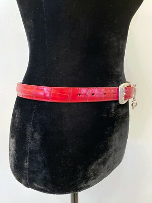 Brighton Womens Croc Embossed Waist Belt Size M30 Red  display picture 3