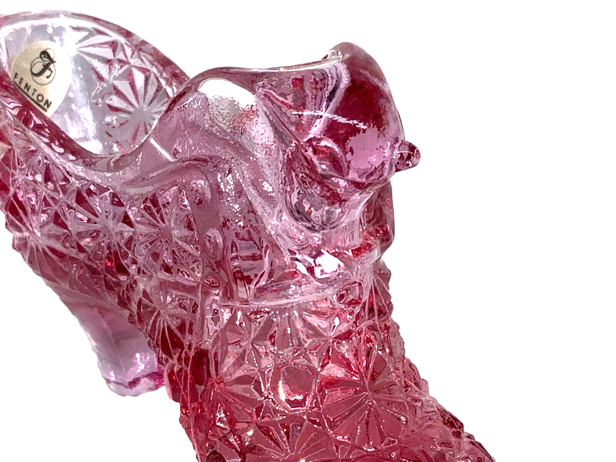 VINTAGE Fenton Art Glass Pink Daisy Button Cat Head Slipper