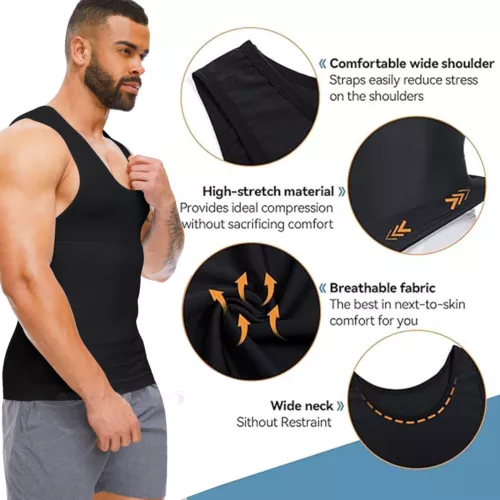Hombres Camisa de Compresión Control Abdomen Chaleco Apretado Adelgazante Cuerpo Modelador Entrenamiento Grasa - Imagen 6 de 21