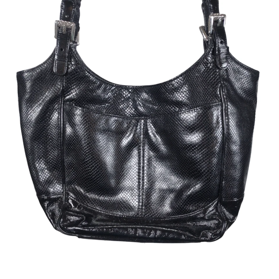 Bolso de Mano Brighton Cartera Negro Simulado Serpiente Correas Trenzadas Bolso de Hombro Foto 4 de 4