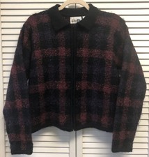 Vintage Wool Mohair Blend Tartan Plaid Cardigan Zip Sweater Paul Harris Design M