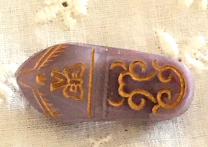 Realistic Moonglow Glass Shoe with Incised Gold Design Vintage Czech 7/8" - Image 3 of 4