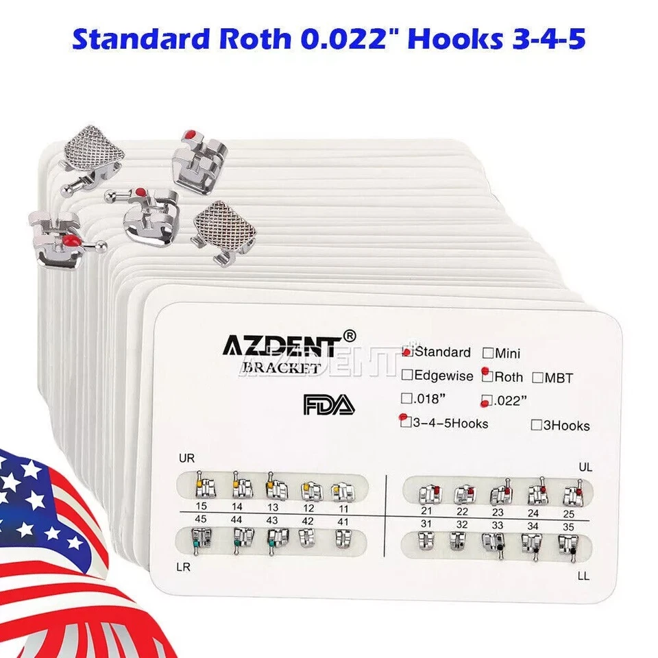 20 Packs AZDENT Dental Orthodontic Brackets Brace Standard Roth.022" Hooks 345