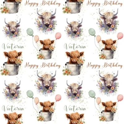 HOT OFF THE PRESS GIFTING LTD Highland Cows Cow Birthday Gift Wrap wrapping Paper For Him Her Present